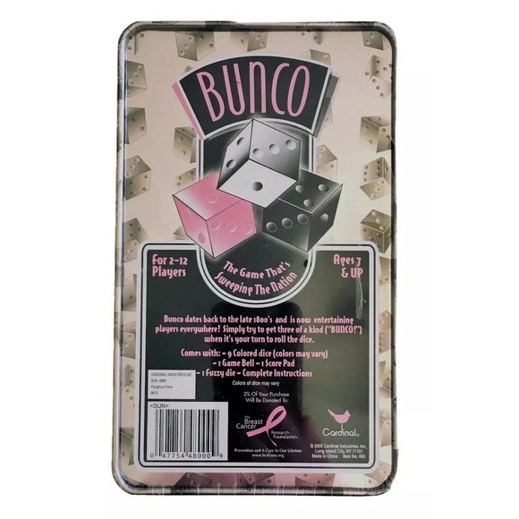 New BUNCO Dice Game SEALED Party Game Metal Storage Tin 2-12 players Family Fun! - Picture 2 of 5